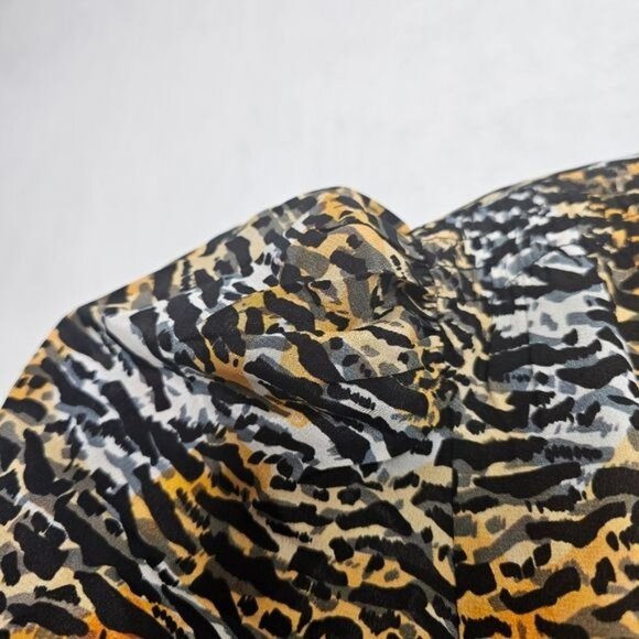 SALONI Ink Tiger Animal Print Black Lea Silk Crepe Wrap Dress 8 - Picture 13 of 14